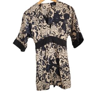 Vintage Gala 100% Silk Floral‎ Patterned Kimono Tunic Top Sz S